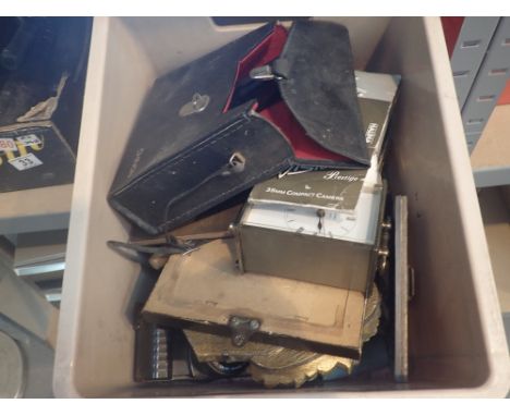 Chinon movie camera and case, Halina prestige camera and others, Metamec carriage clock, vintage picture frames etc