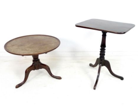 A Georgian mahogany occasional table, with dished circular tilt top surface, raised on a turned column and three cabriole leg