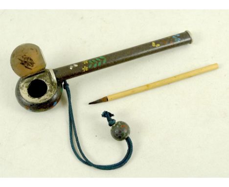 A Japanese cloisonne yatate (portable brush and ink container), Meiji period, late 19th century, the circular bowl with a hin