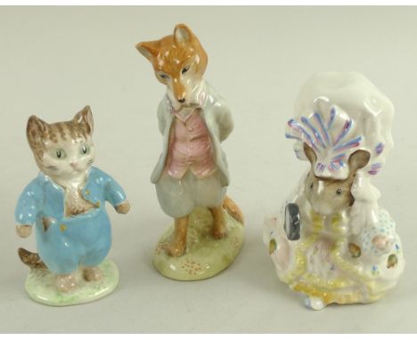 A group of Beswick Beatrix Potter figures, comprising 'Jemima Puddleduck', BP-3c, 'Foxy Whiskered Gentleman', BP-2a, a/f both