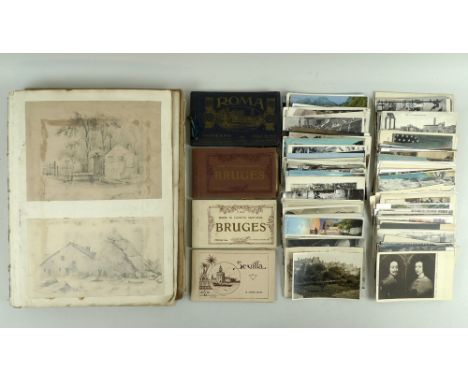 A mid Victorian sketch book, containing a number of drawings and watercolours, some signed C. Hay, Catherine Hay, together wi