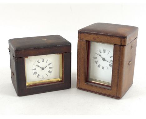 A compressed carriage clock, 19th century, both enamelled dial and back marked Made in France, bevelled glass, in original le