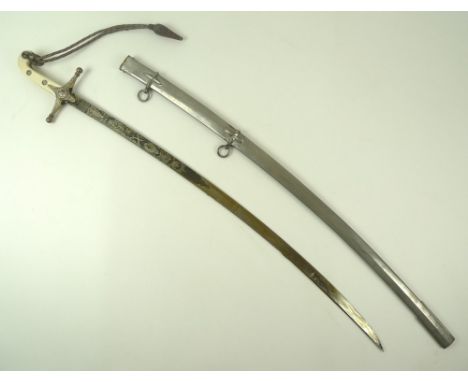 A Victorian Mameluke Indian Army officers sword, thought to have belonged to Major General Hay, having a curved unfullered bl