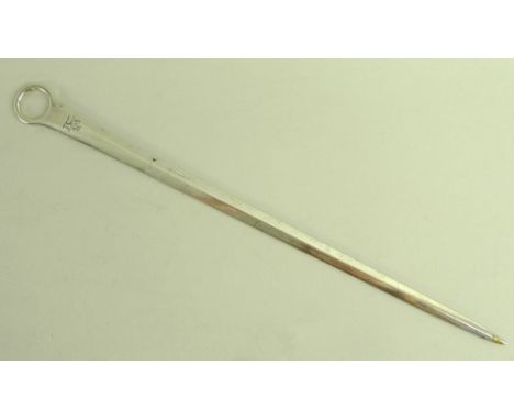 A George III silver meat skewer, of plain form with ring handle, crest engraved, IB for Joseph Bradley, London 1787, 30.5cm, 