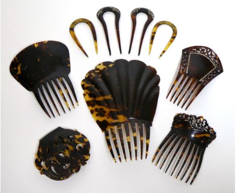 Assorted Decorative Pierced and Moulded Hair Combs, in various styles and sizes, mainly in tortoiseshell style comprising a p