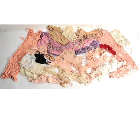 Assorted Early 20th Century Costume Accessories and Lingerie, including a pink silk shawl, net and silk chiffon modesty panel