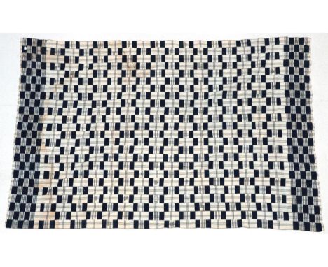 Early 20th Century Ghanian Kente Cloth, incorporating strips of blue and white woven and striped cotton in  210cm by 370cm   