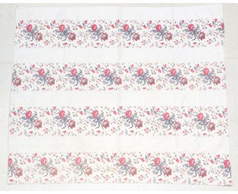 Late 19th Century White Cotton and Floral Strippy Quilt, incorporating a variety of quilting designs, white reverse, 217cm by