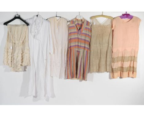 Early 20th Century Costume, comprising a long cream silk skirt/under skirt with lace insertions and trims, pleated details; w
