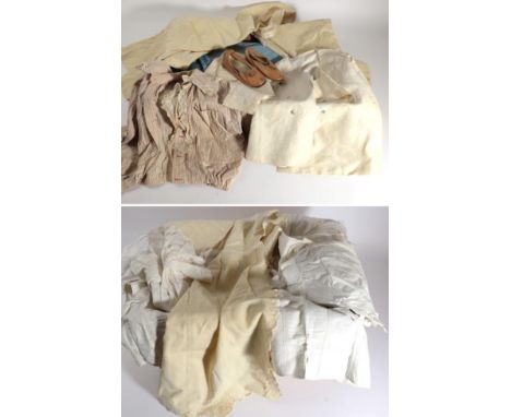 Assorted Late 19th/Early 20th Century Children's Costume, including blue and white striped coat and breeches, cream pram coat
