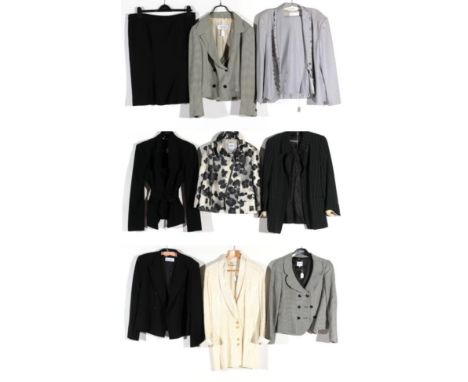 Assorted Modern Costume, including Maxmara black crepe jacket, button fastening and fabric belt tie (size 16), and a black an