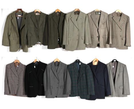 Assorted Gents Suits and Jackets, comprising a green tweed long jacket; John Collier green checked wool suit (size 44); Austi