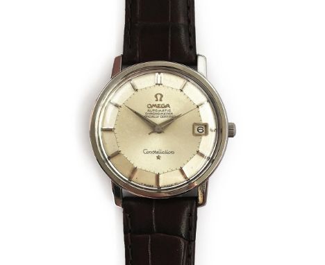 A FINE GENTLEMAN'S STAINLESS STEEL OMEGA CONSTELLATION CHRONOMETER WRIST WATCH CIRCA 1968, ref 168.010, silver 'Pie Pan' dial