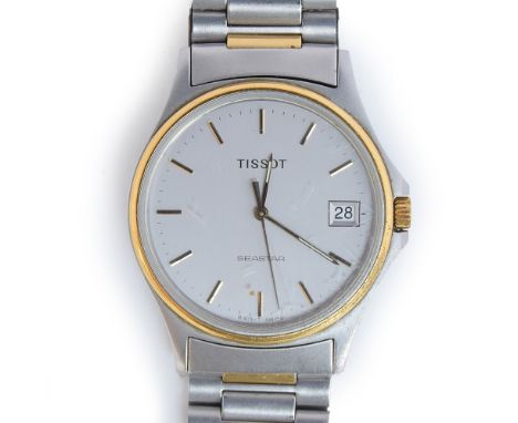 A GENTLEMAN'S STEEL & GOLD PLATED TISSOT SEASTAR BRACELET WATCH WITH DATEMovement: Quartz.Case: Diameter approx. 34mm.Bracele