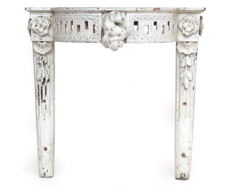 An Italian demilune hall table, the apron with pierced Greek key frieze, carved with a dog, 62cmHProvenance: from the estate 