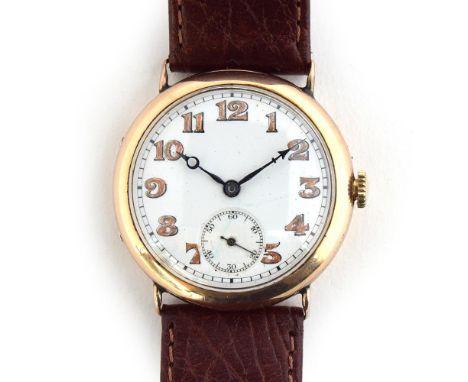 A GENTLEMAN'S 9CT GOLD LONGINES 'AB' CASE CIRCA 1920s, ENAMEL DIAL, PAINTED ARABIC GOLD NUMERALS, BLUED BREGUET HANDS, SUB SE