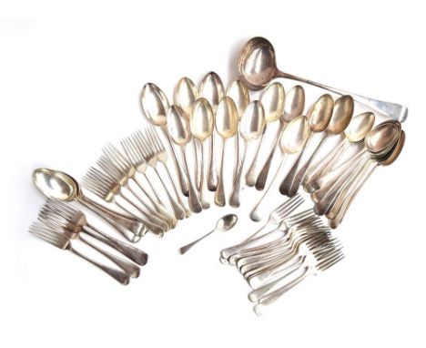 A large quantity of Old English pattern plated flatware, some crestedProvenance: from the estate of Elizabeth Pepys-Cockerell