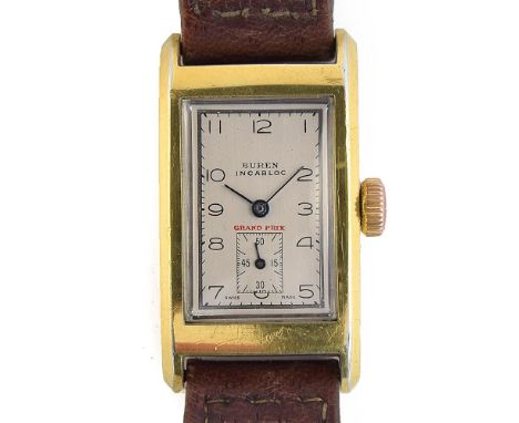 A GENTLEMAN'S STAINLESS STEEL AND GOLD PLATED BUREN GRAND PRIX CIRCA 1950s, SILVERED DIAL, PAINTED ARABIC NUMERALS, STRAIGHT 