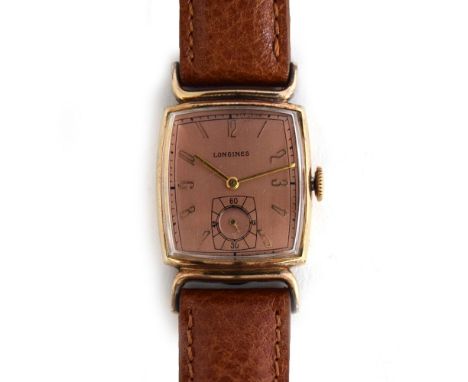 A 10CT GOLD FILLED LONGINES WRIST WATCH CIRCA 1940s, REF 541543, SALMON PINK DIAL WITH SUB SECONDS.Movement: 17J, manual wind