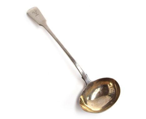 A crested Fiddle pattern silver ladle, by George Adams for Chawner &amp; Co, London 1871, 9oz 