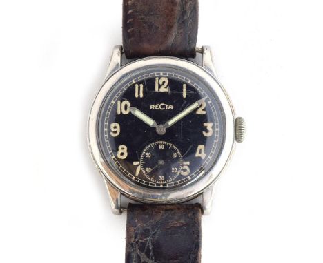 A GENTLEMAN'S GERMAN MILITARY WW2 RECTA WRIST WATCH CIRCA 1940s, German Army service watch, Arabic numerals, subsidiary secon