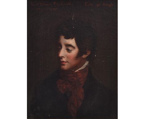 English school. Portrait of Lord Edward FitzGerald, bust-length in black coat and red scarf inscribed 'Lord Edward FitzGerald