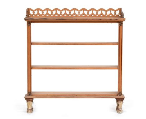 A provincial oak three tier bookcase with pierced sides, 63cmWProvenance: from the estate of Elizabeth Pepys-Cockerell, whose