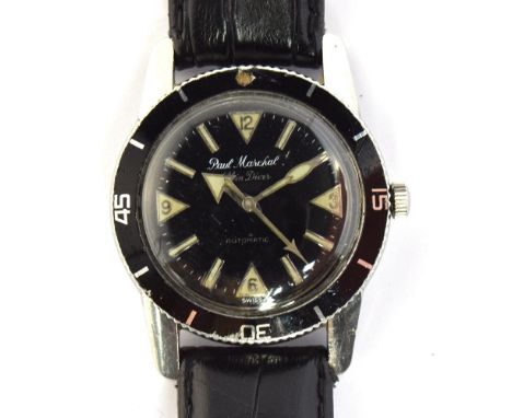 A GENTLEMAN'S STAINLESS STEEL PAUL MARCHAL SKIN DIVER WRIST WATCH CICRA 1950s, case marked Zeriam 6078, black rotating bezel,