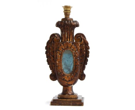 An Italian mirrored giltwood two handled urn table lamp, adapted for electricity, 37cmHProvenance: from the estate of Elizabe