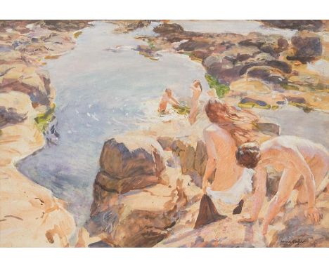 Dame Laura Knight RA, RWS, RE, RWA, PSWA, DBE (1877-1970), The Bathing Pool, gouache on paper, signed and dated lower right '