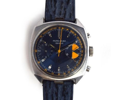 A RARE GENTLEMAN'S STAINLESS STEEL FAVRE-LEUBA Yacht RACING CHRONOGRAPH WRIST WATCH CIRCA 1960s, REF 1009, ELECTRIC BLUE DIAL