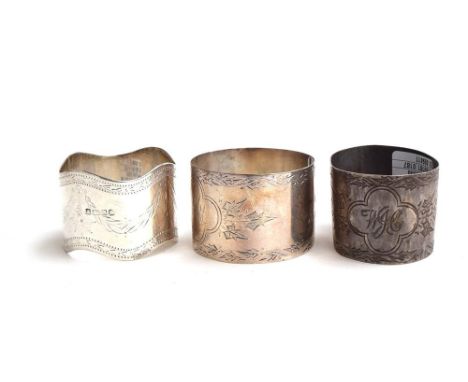 Three silver napkin rings with bright cut decoration, 2ozProvenance: from the estate of Elizabeth Pepys-Cockerell, whose husb