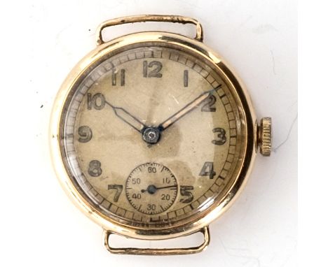 A 9CT GOLD SWISS MADE WRIST WATCH Arabic numerals with sub second dial.Movement: 15J, mechanical manual wind.Case: Diameter a