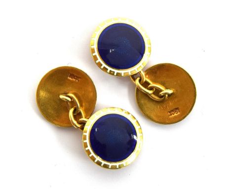 Pair of 18ct blue enamel cuff-links