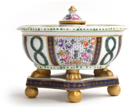 A Samson oval encrier in the famille rose palette, 11cmHProvenance: from the estate of Elizabeth Pepys-Cockerell, whose husba