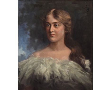 English School, 20th century. Portrait of a young lady, bust-length, indistinctly signed (upper right), oil on canvas, 59cmx4