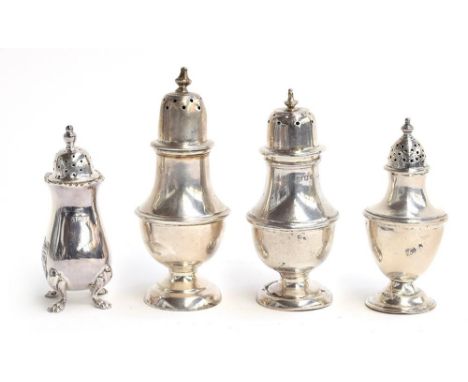 A matched pair of salt and pepper castors, London 1927 and 1928, together with two others, 5.4ozProvenance: from the estate o