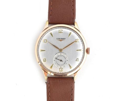 A GENTLEMAN'S STEEL AND GOLD FILLED LONGINES WRIST WATCH CIRCA 1953, REF B1137801 58197, SILVER DIAL, FEUILLE HANDS, APPLIED 