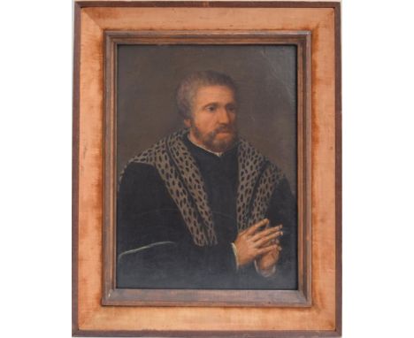 Pietro Della Vecchia (1603-1678, Italian) Portrait of a Venetian Merchant Wearing and Ermine-lined coat, oil on oak panel, 48