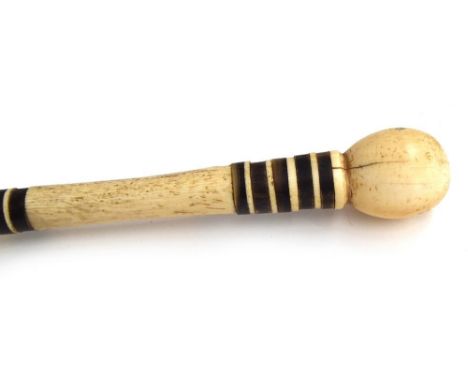 A 19th century bone and baleen walking cane with turned knop, 90cmLProvenance: from the estate of Elizabeth Pepys-Cockerell, 