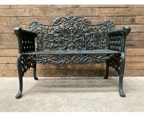 Victorian design heavy cast iron garden bench, ornate shaped back with rope twist and ramshead arms H88cm, W100cm