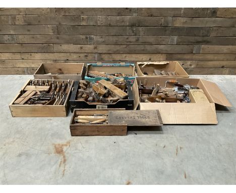 Large collection of old woodworking tools to include planes, chisels, saws and other hand tools
