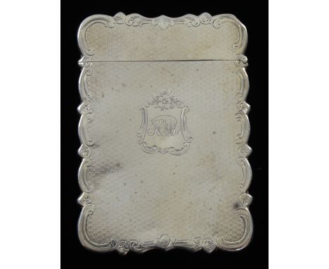 19th century silver card case with serpentine border and engine turned finish by TD, Birmingham, 1853,