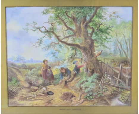 R. Wardle - 'Snow Hill, Windsor', Victorian landscape with children playing and chasing pheasants, signed and dated 1879, wat