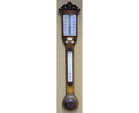 19th century oak stick barometer by J. S. Marratt, King William Street, London Bridge 41.50