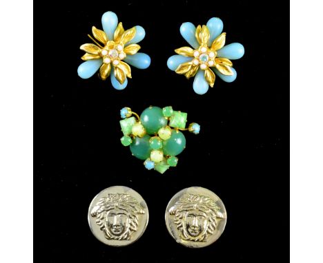 Christian Dior brooch, 1966 a pair of Christian Lacroix floral earrings and another  pair by Versace.