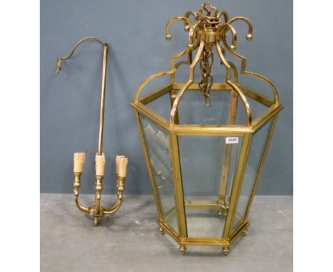 19th century style brass five light hall lantern, 90cm high