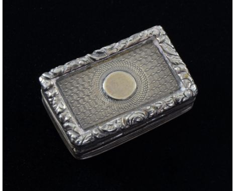 George IV silver vinaigrette, with pierced scrolling grille, engine turned and scroll moulded borders, by William Simpson, Bi