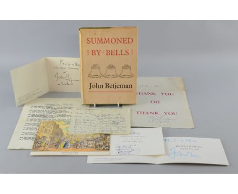 John Betjeman (1906-1984): signed letter, Summoned by Bells signed first edition, signed cards and a signed poem 1. Signed le