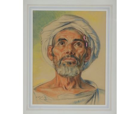 L.Endres, Morroccan - portrait of a man, chalk and pastel, signed 63 x 51cms
